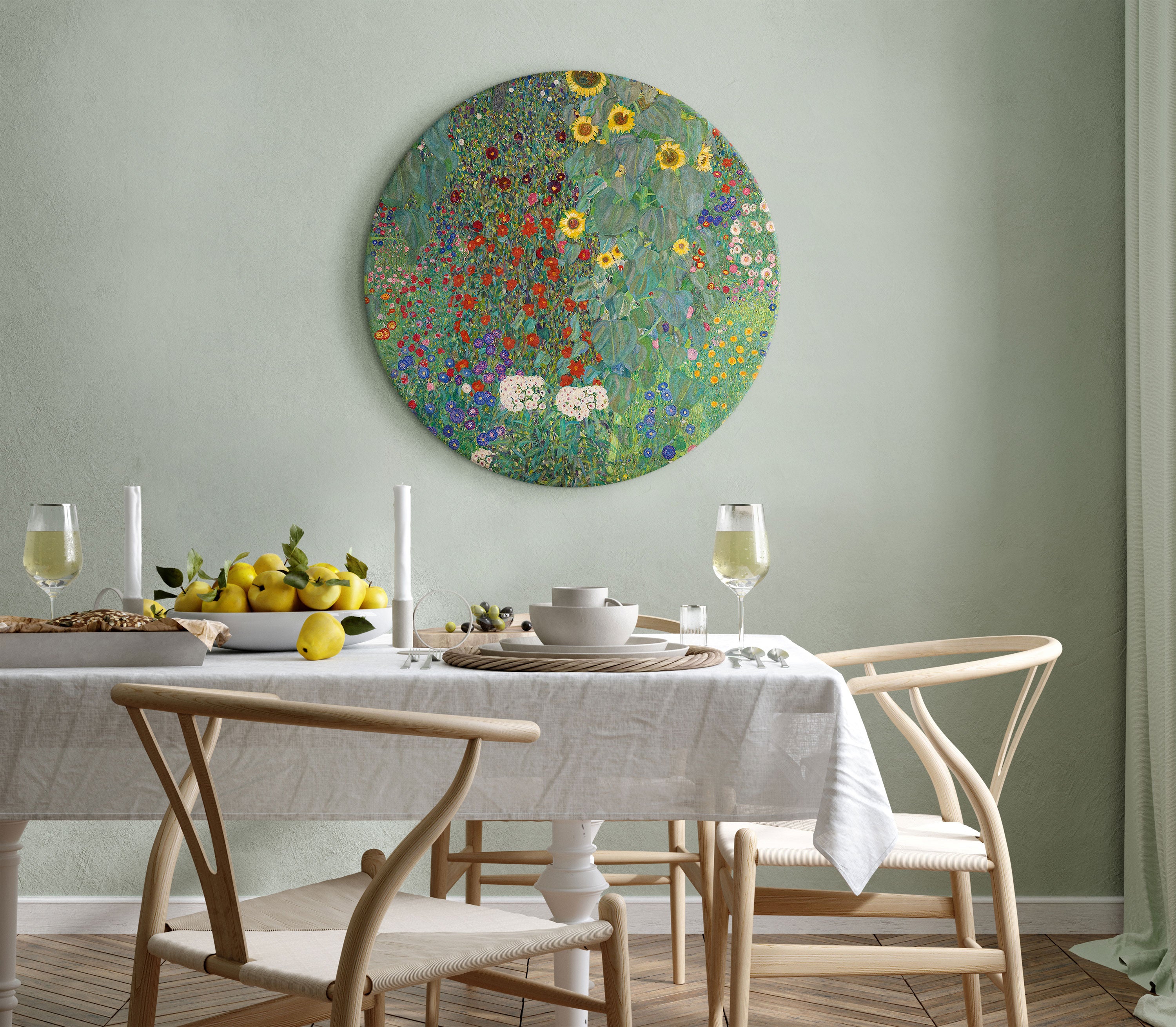 Klimt Sunflower Farm Garden Round Canvas Print