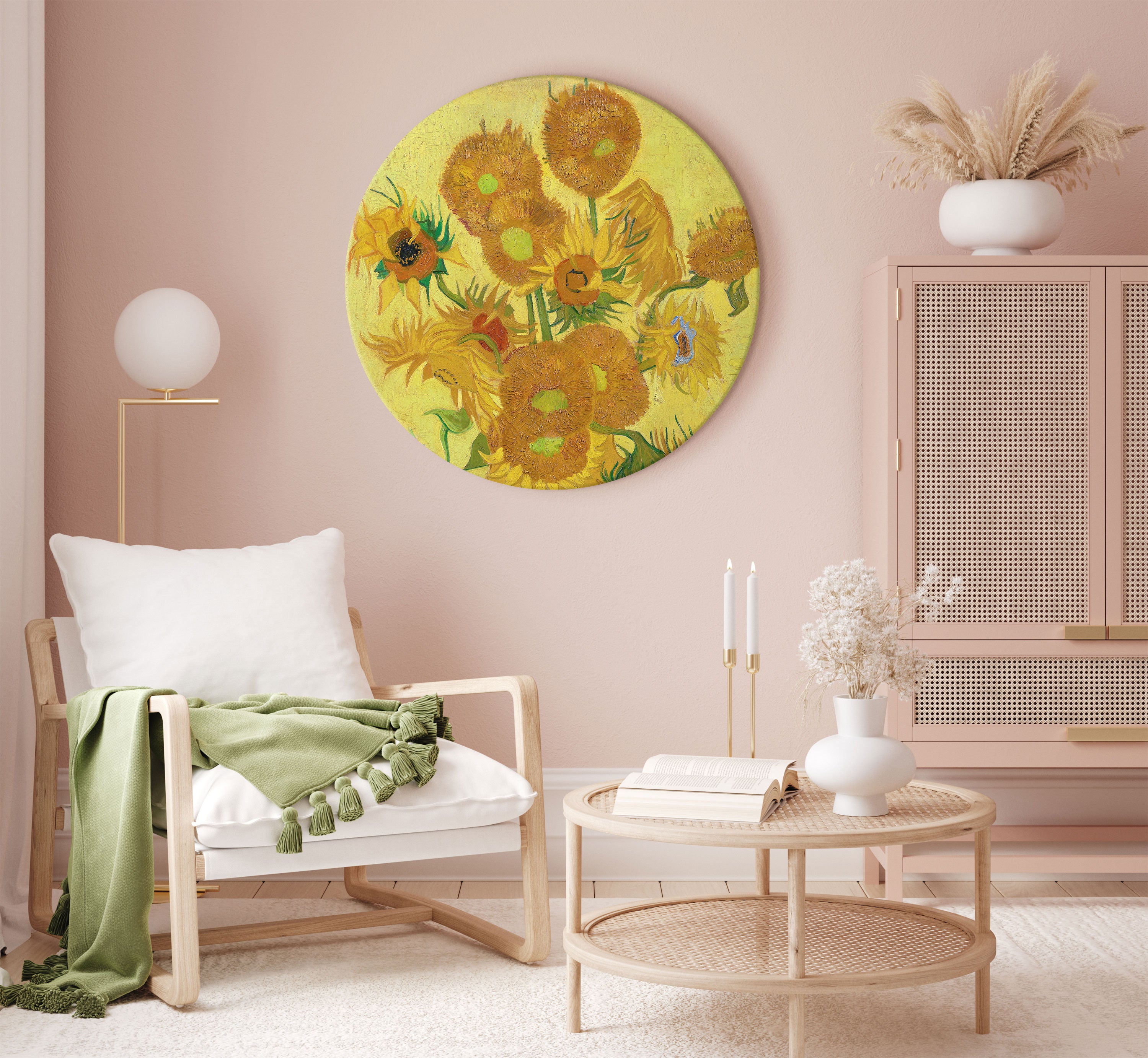 Sunflower Vase Classic Round Canvas Print