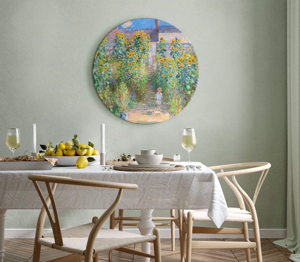 Monet Garden Floral Round Canvas Print
