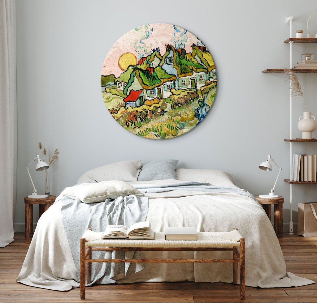 Van Gogh Thatched Cottages Sunshine Round Canvas Print