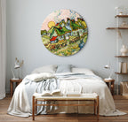 Van Gogh Thatched Cottages Sunshine Round Canvas Print