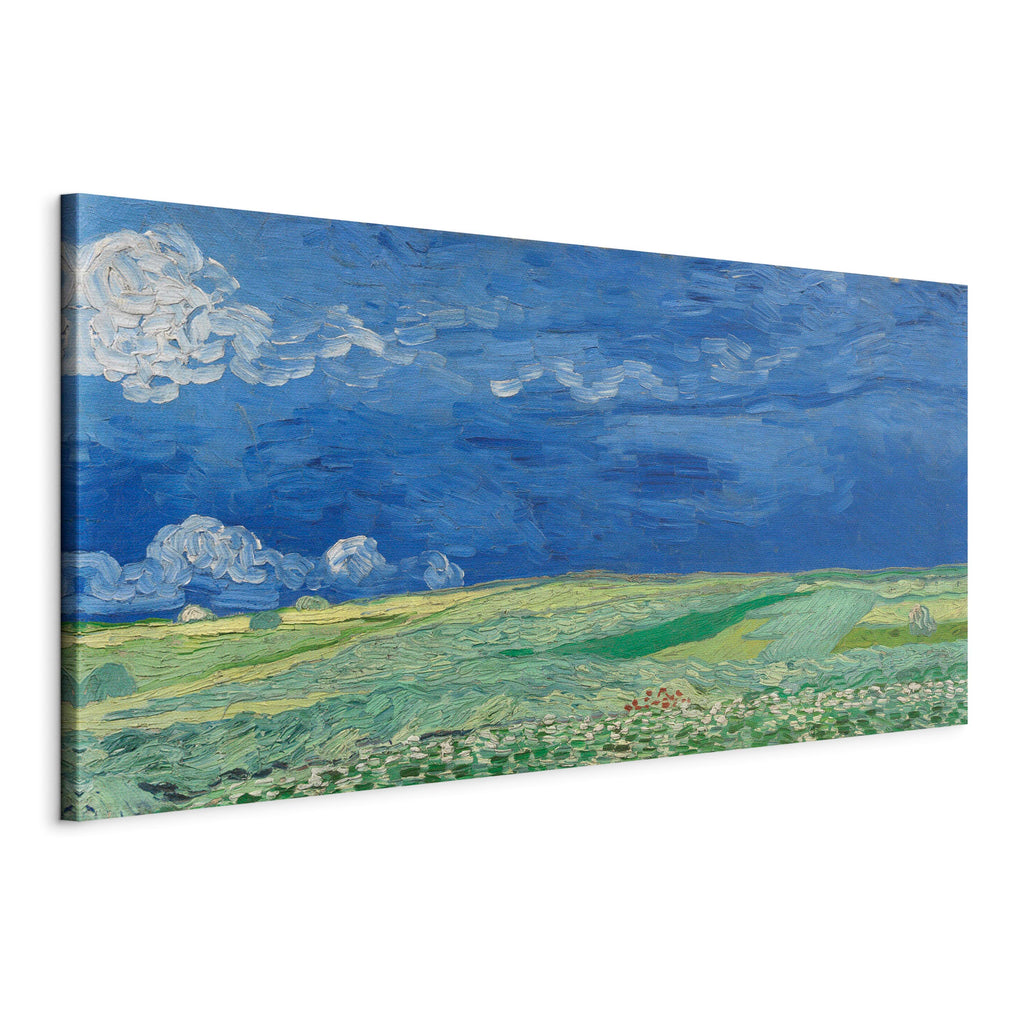 Leinwanddruck Weizenfeld unter Gewitterwolken