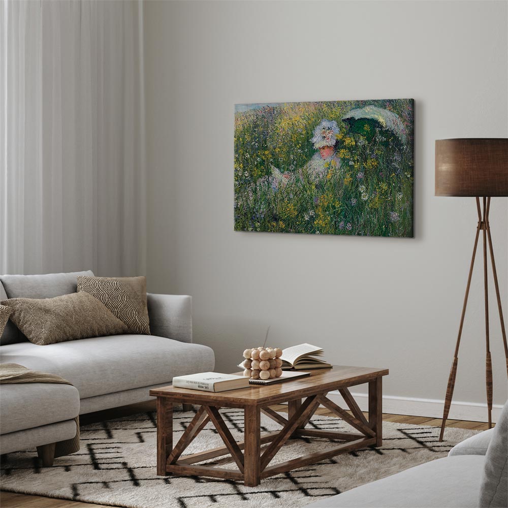 Monet In the Meadow Impressionist Canvas Print