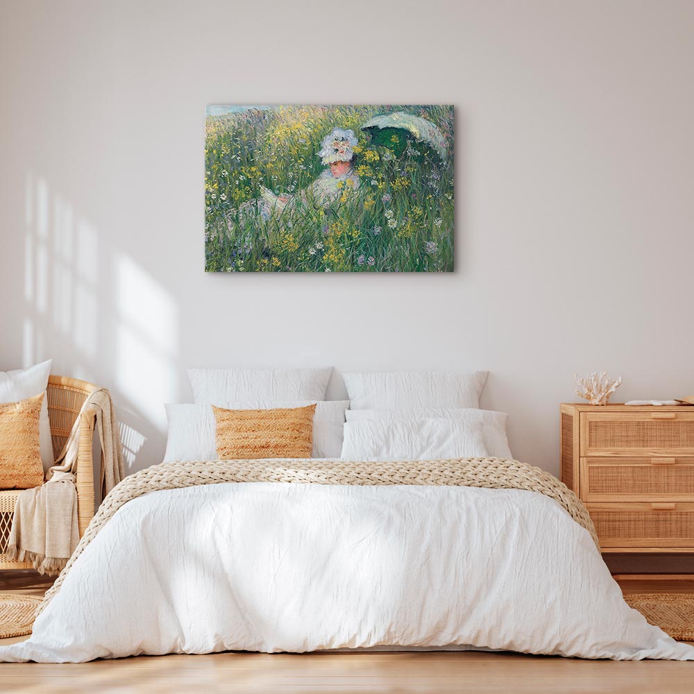 Monet In the Meadow Impressionist Canvas Print