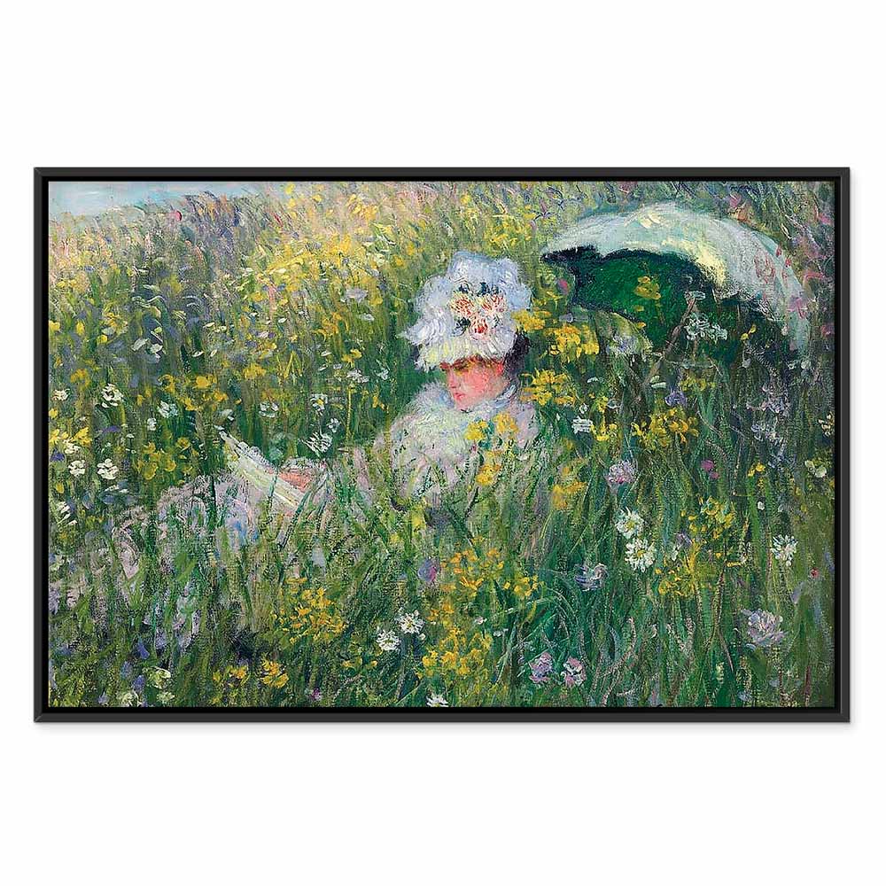 Monet In the Meadow Impressionist Canvas Print