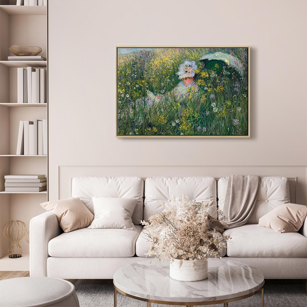 Monet In the Meadow Impressionist Canvas Print