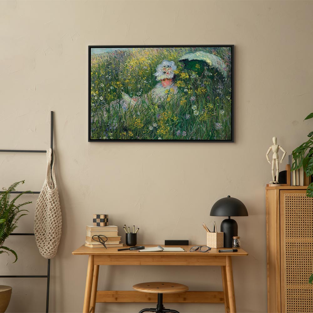 Monet In the Meadow Impressionist Canvas Print