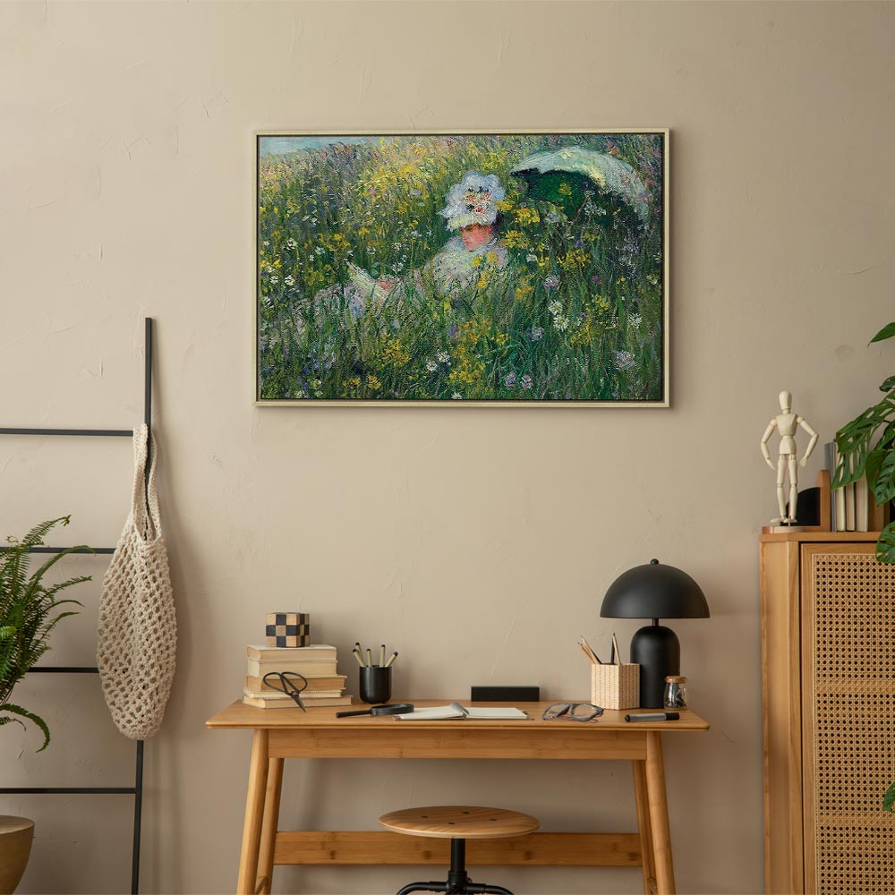 Monet In the Meadow Impressionist Canvas Print