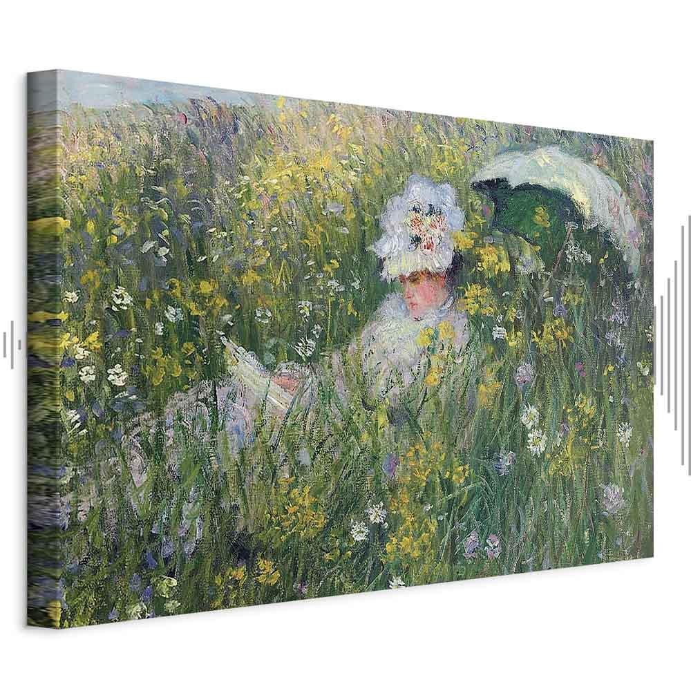 Monet In the Meadow Impressionist Canvas Print