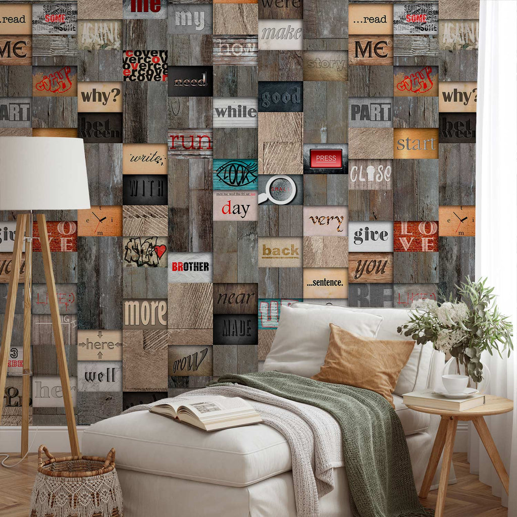 Wooden Inscription Textured Wallpaper