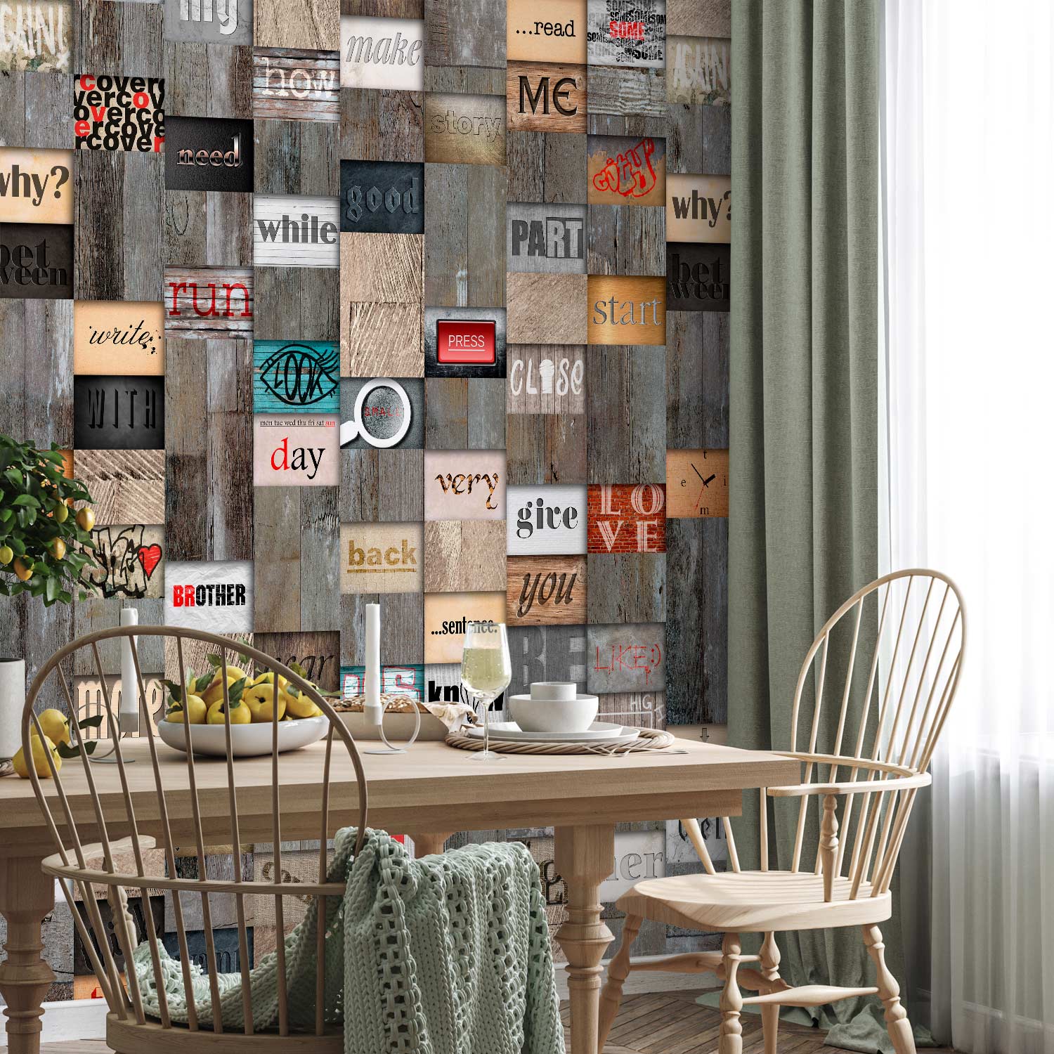 Wooden Inscription Textured Wallpaper