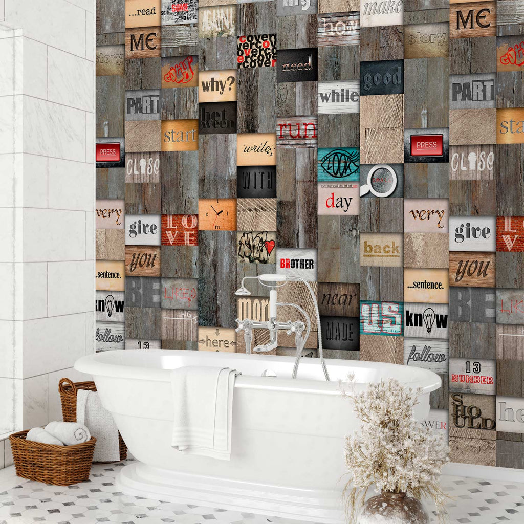 Wooden Inscription Textured Wallpaper