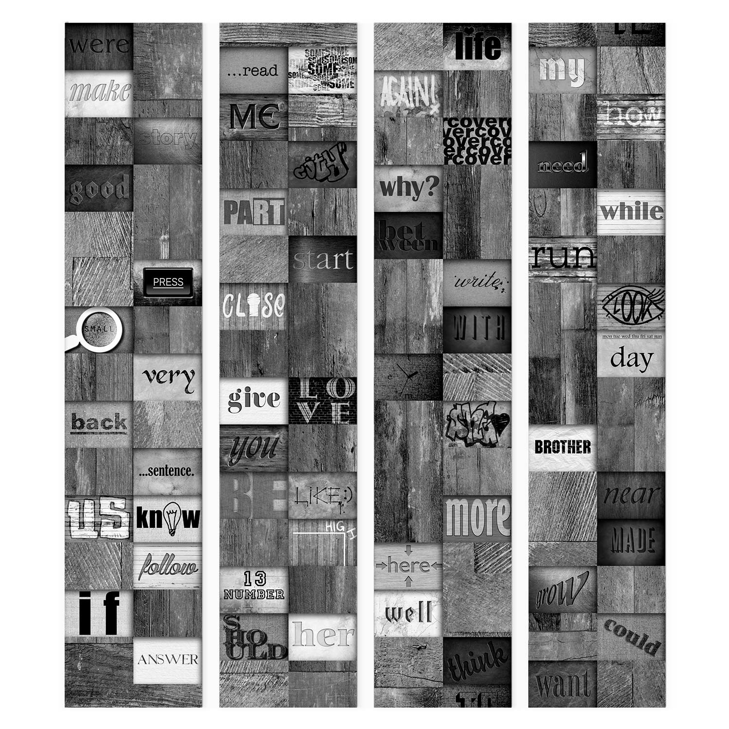 Wood Lettering Texture Grey Wallpaper