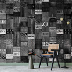 Wood Lettering Texture Grey Wallpaper