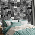 Wood Lettering Texture Grey Wallpaper