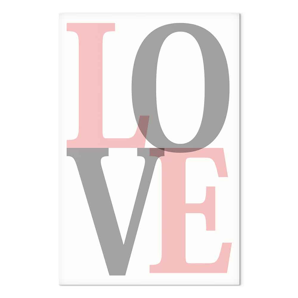 Grey Love Text Vertical Canvas Print