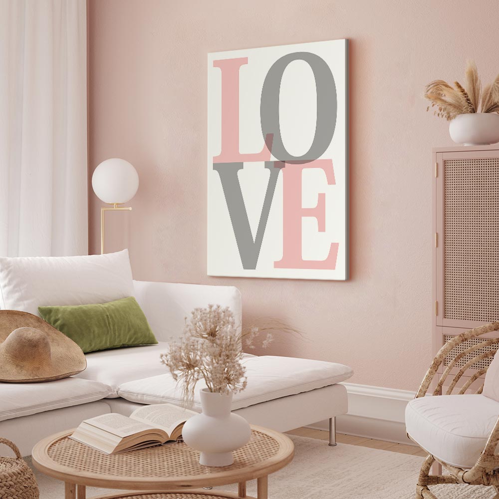 Grey Love Text Vertical Canvas Print