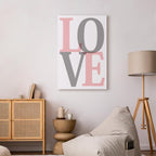 Grey Love Text Vertical Canvas Print