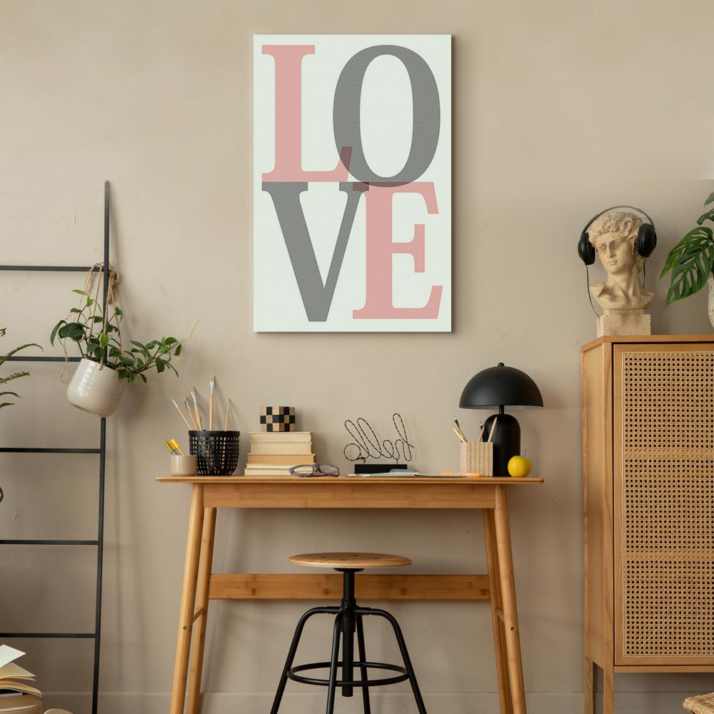 Grey Love Text Vertical Canvas Print