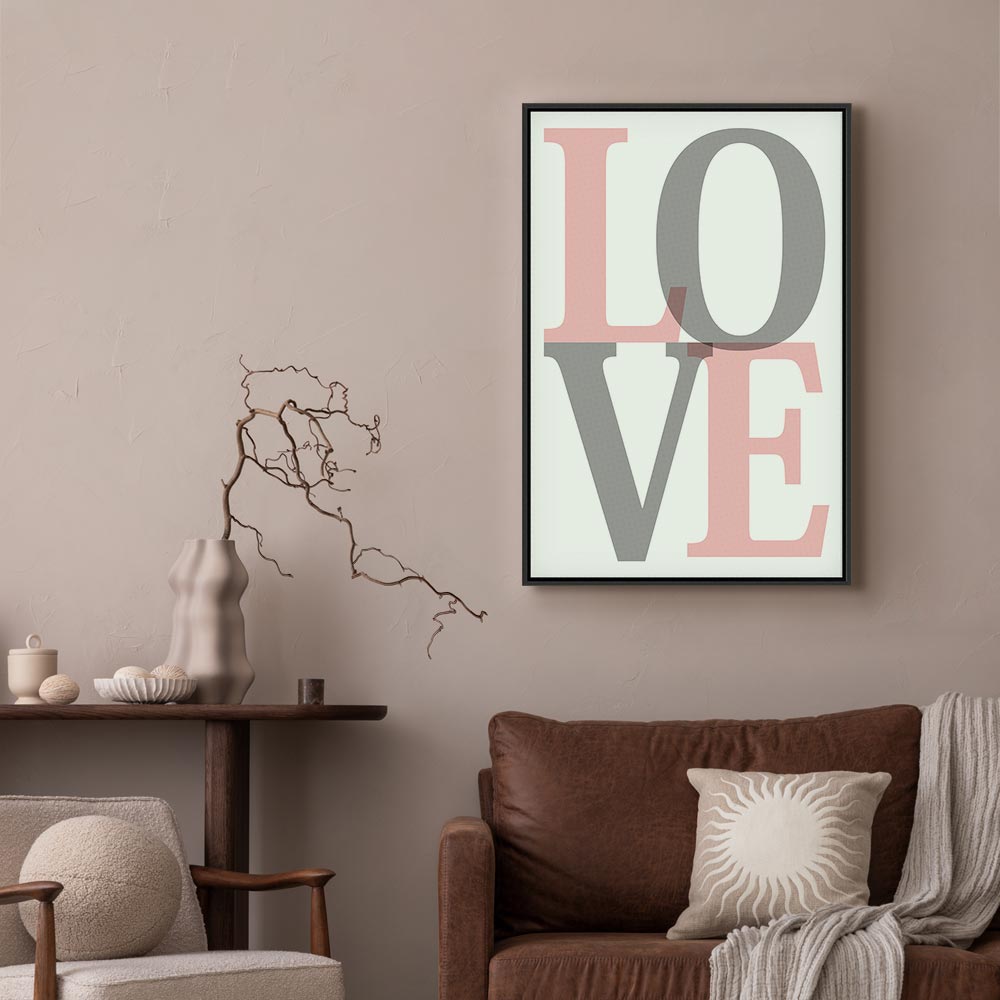 Grey Love Text Vertical Canvas Print