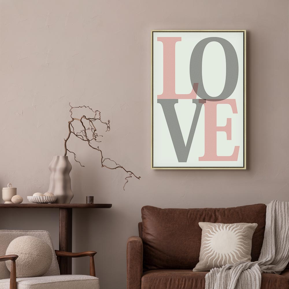 Grey Love Text Vertical Canvas Print