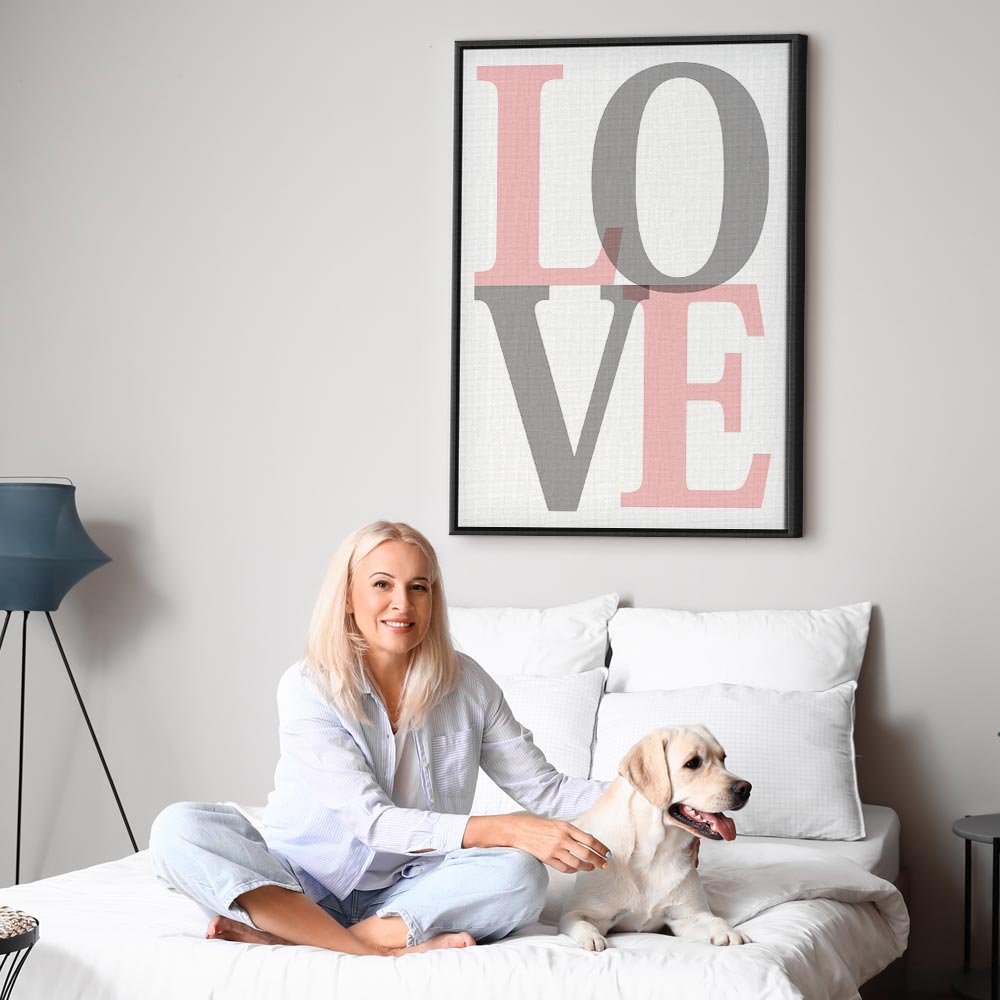 Grey Love Text Vertical Canvas Print