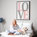 Grey Love Text Vertical Canvas Print