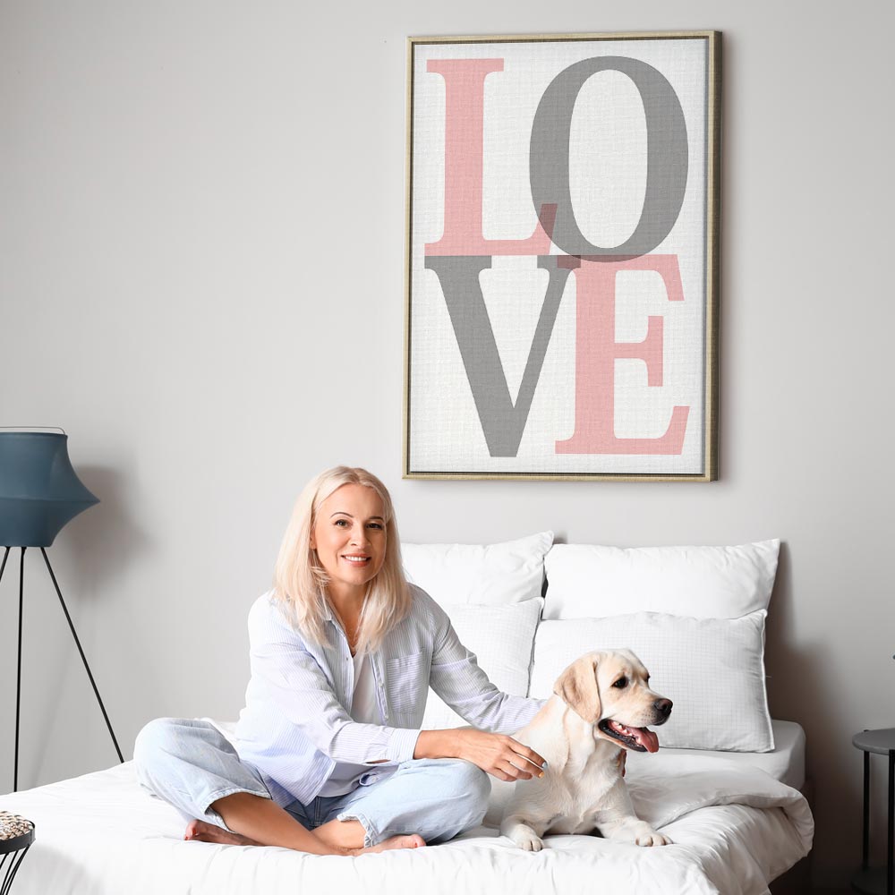 Grey Love Text Vertical Canvas Print