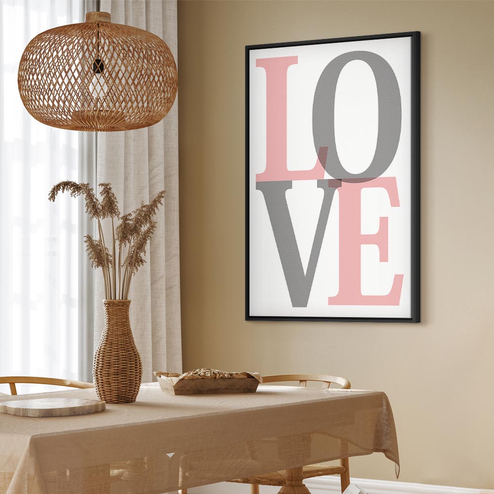Grey Love Text Vertical Canvas Print