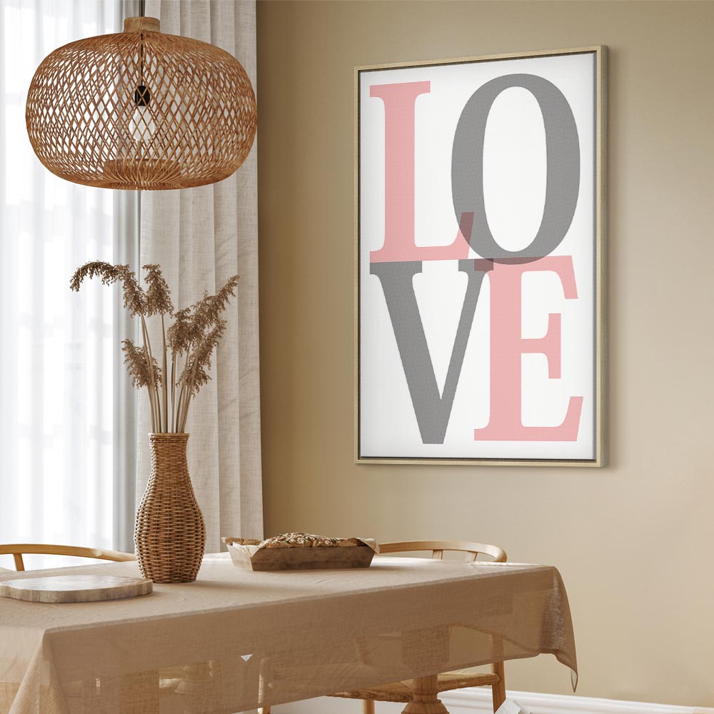 Grey Love Text Vertical Canvas Print