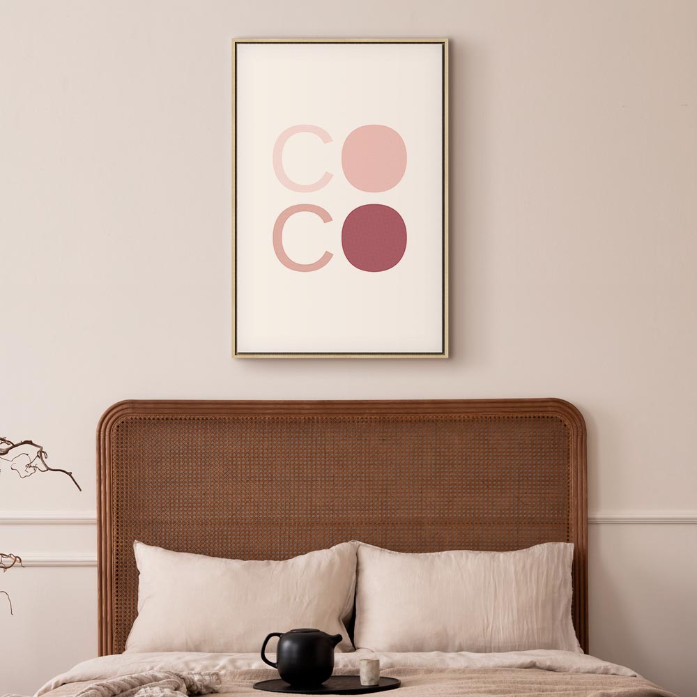 Pink Coco Text Contemporary Canvas Print