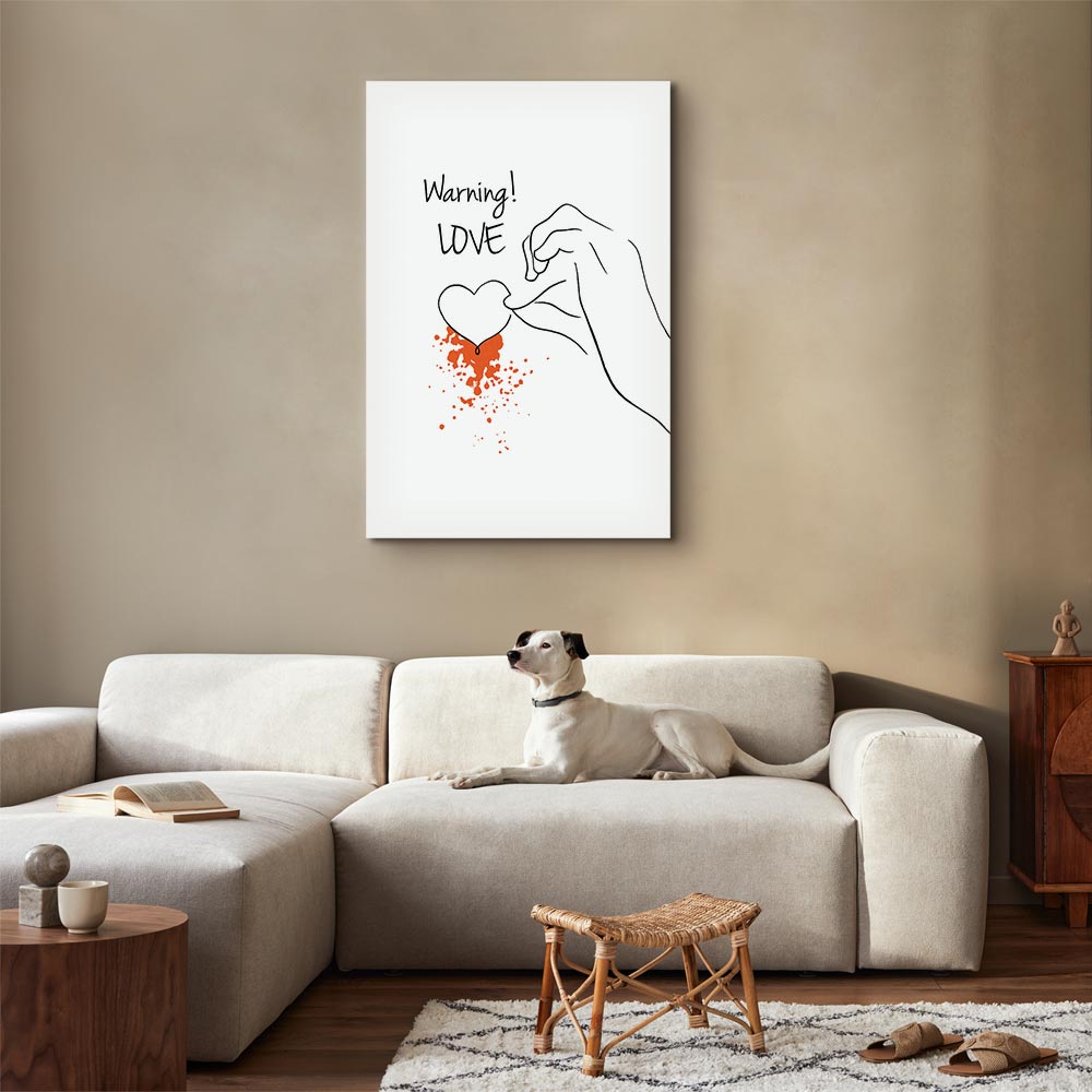 Warning Love Text Heart Canvas Print