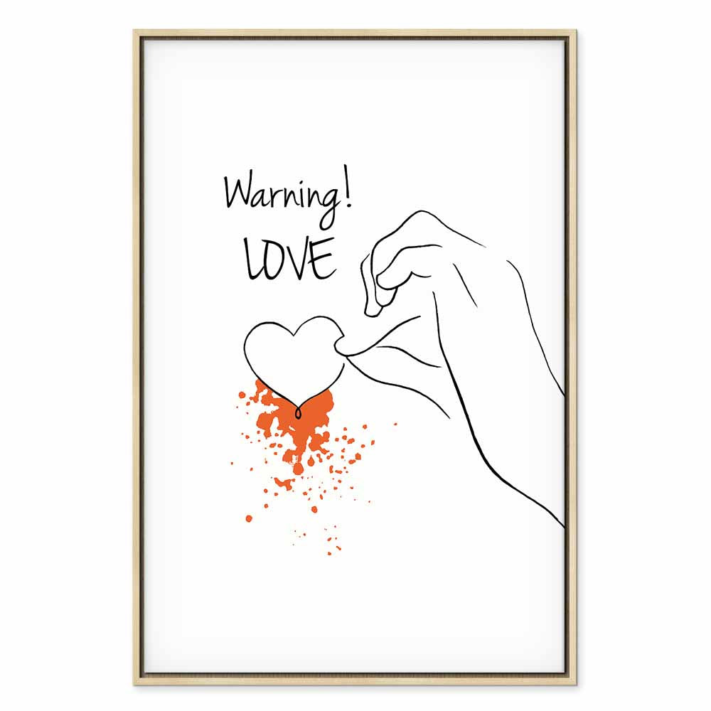 Warning Love Text Heart Canvas Print