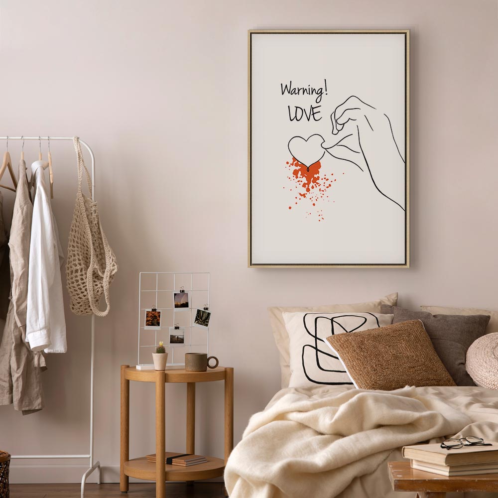 Warning Love Text Heart Canvas Print