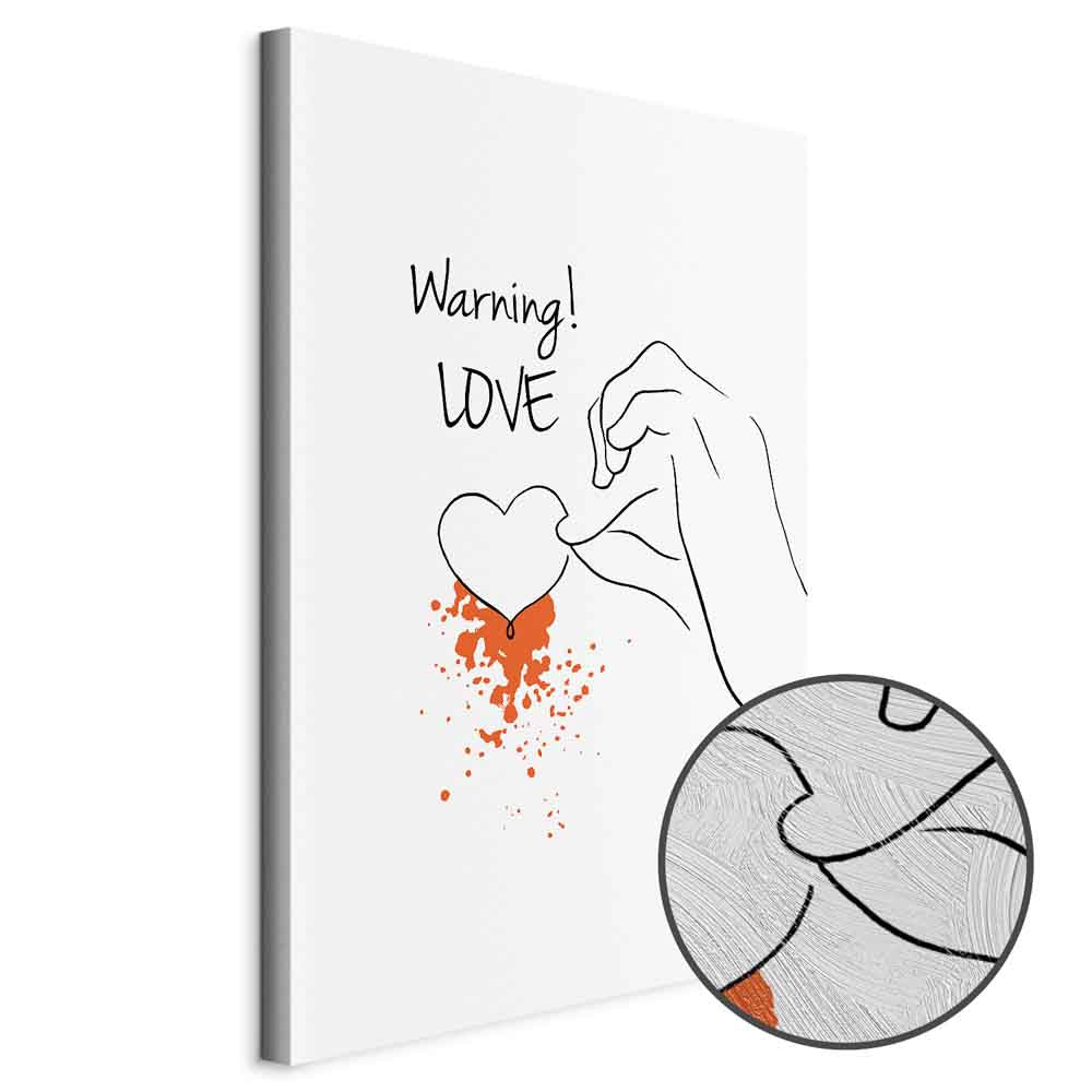 Warning Love Text Heart Canvas Print