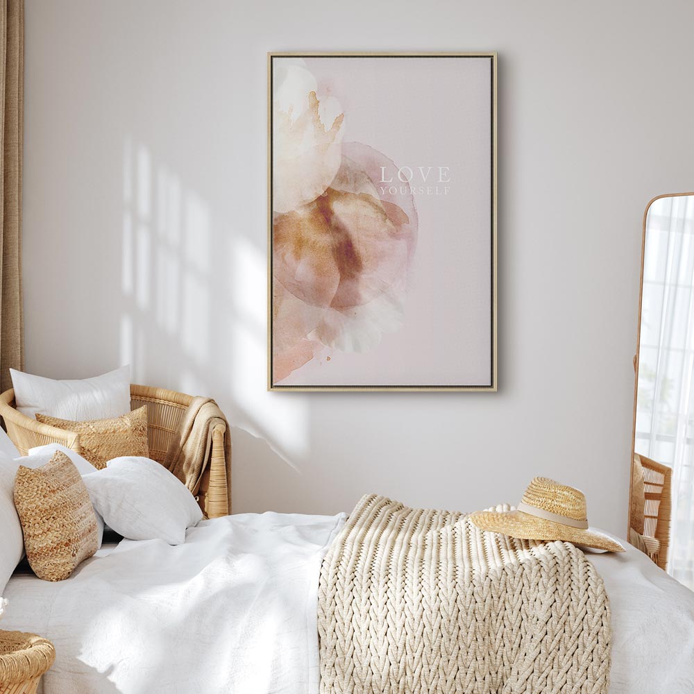 Floral Love Yourself Text Canvas Print