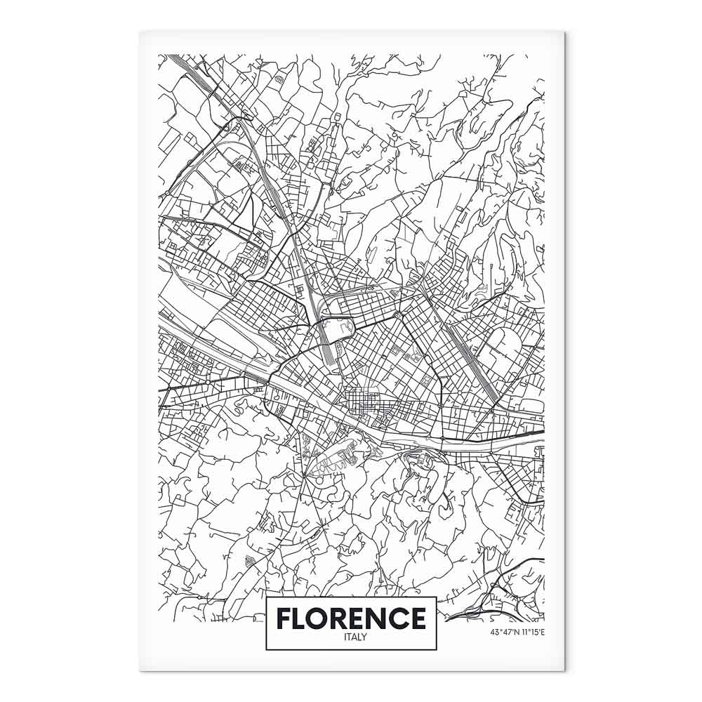 Florence City Map Vertical Canvas Print