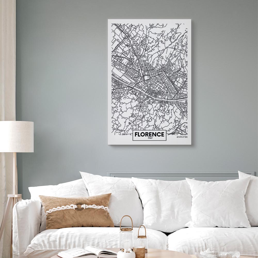 Florence City Map Vertical Canvas Print