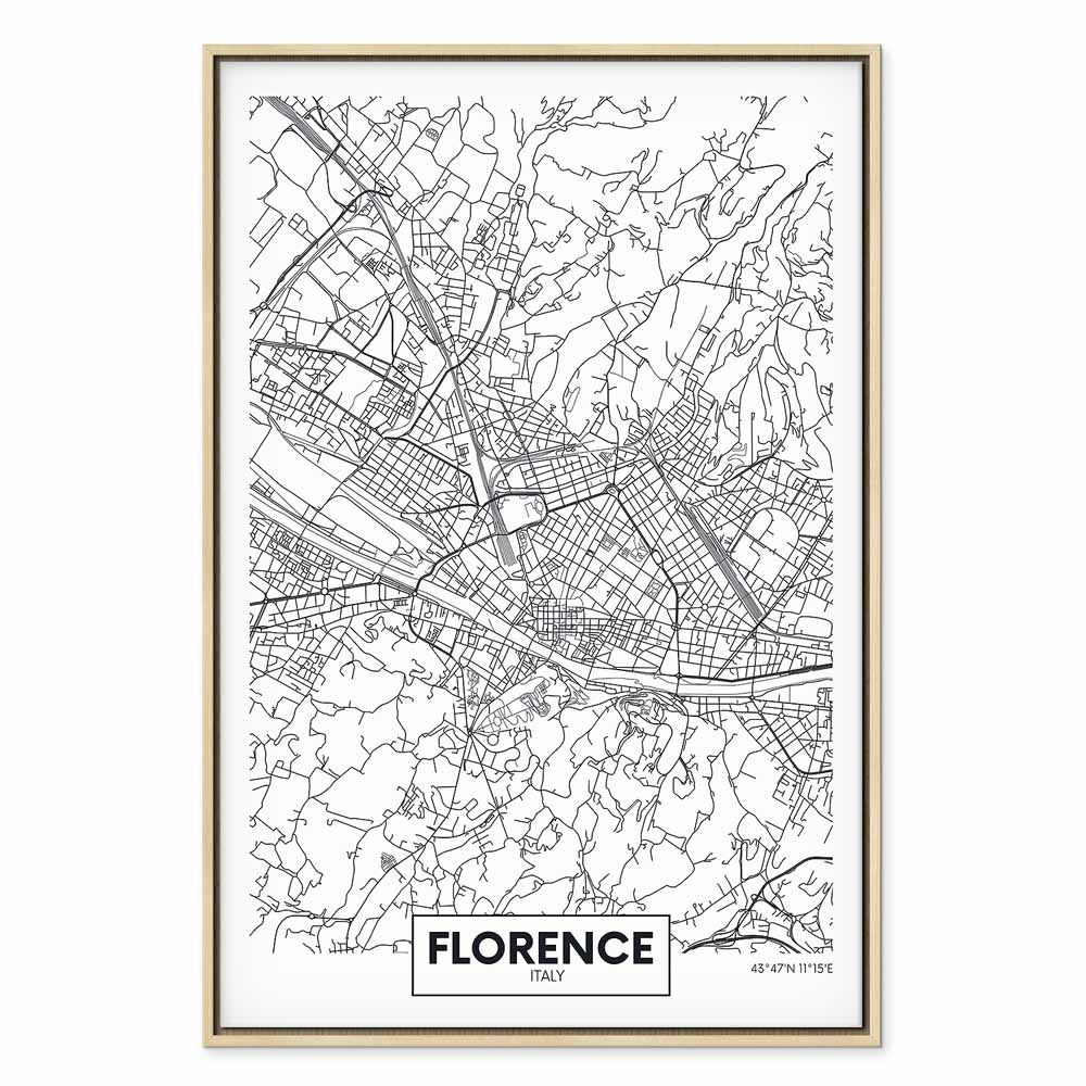 Florence City Map Vertical Canvas Print