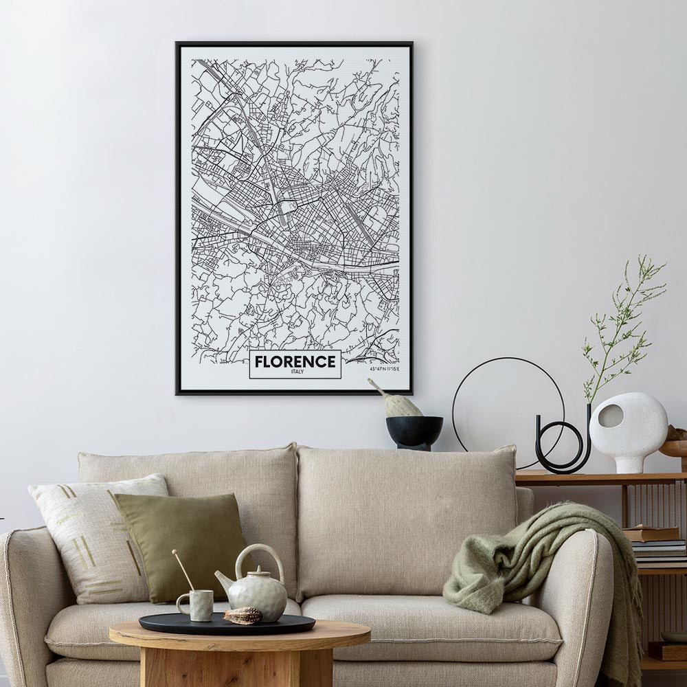 Florence City Map Vertical Canvas Print