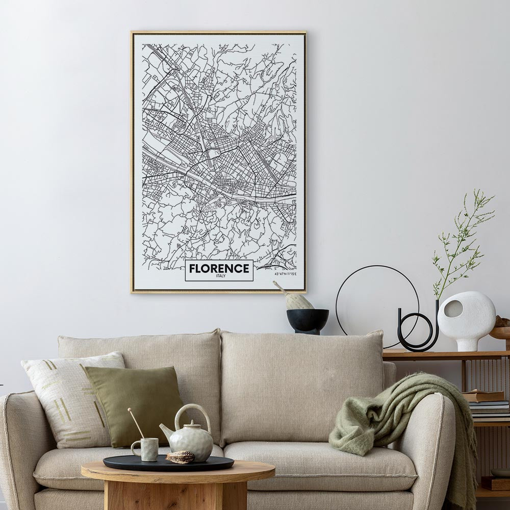 Florence City Map Vertical Canvas Print