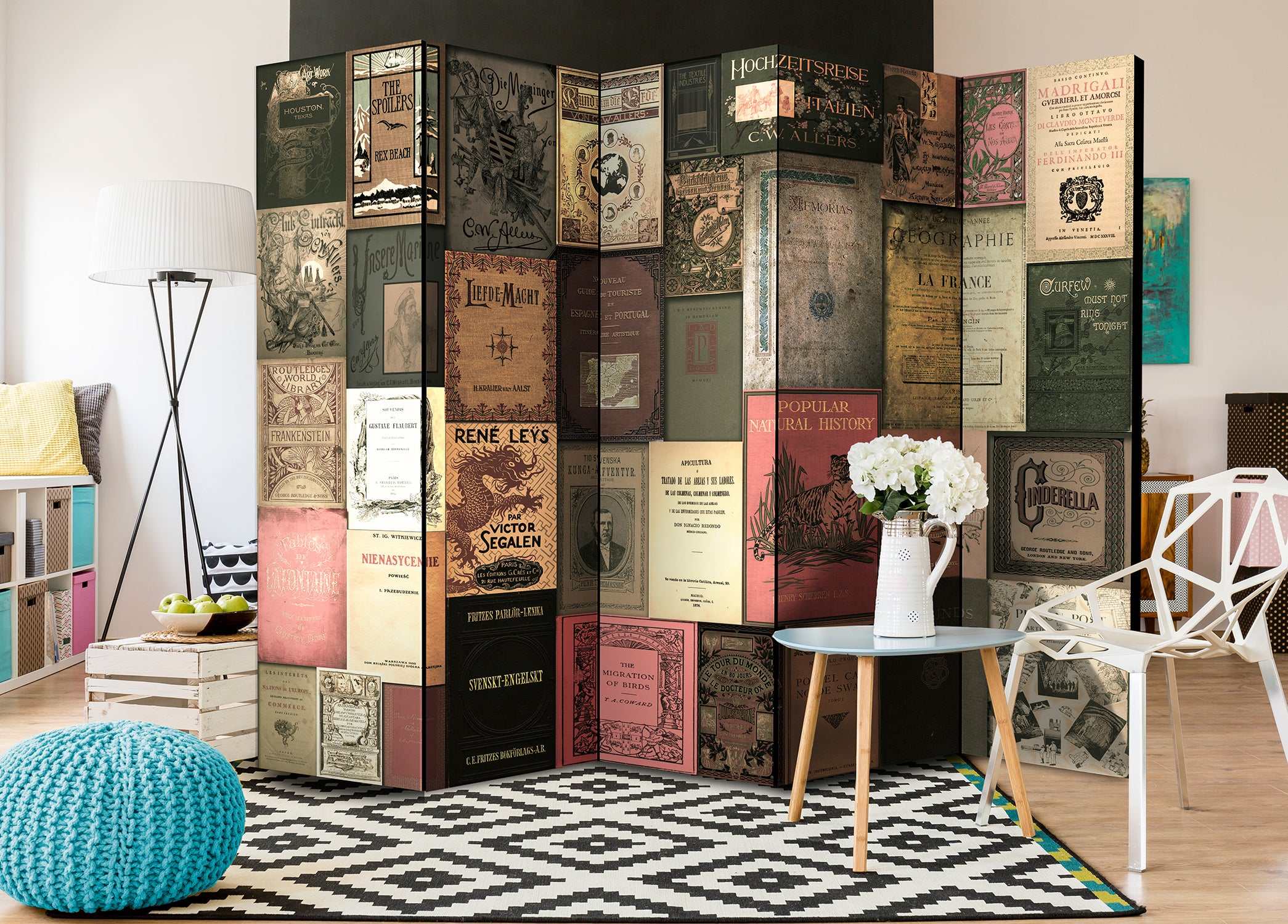 Vintage Book Page Texture 5-Panel Room Divider