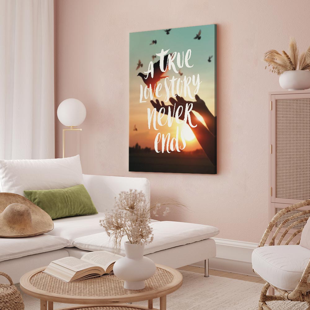 Love Quote Birds Nature Vertical Canvas Print