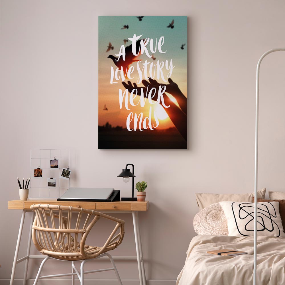 Love Quote Birds Nature Vertical Canvas Print