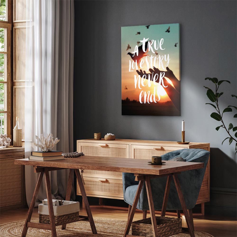 Love Quote Birds Nature Vertical Canvas Print