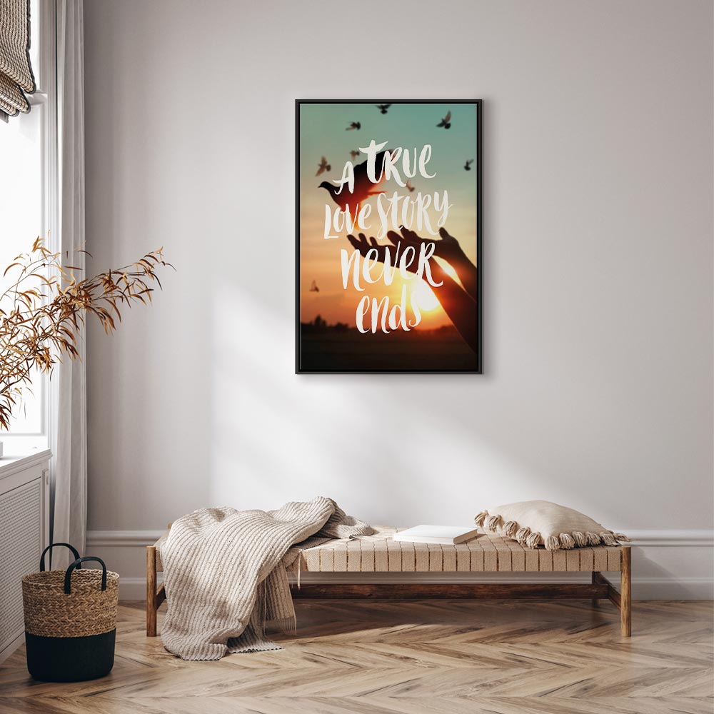 Love Quote Birds Nature Vertical Canvas Print