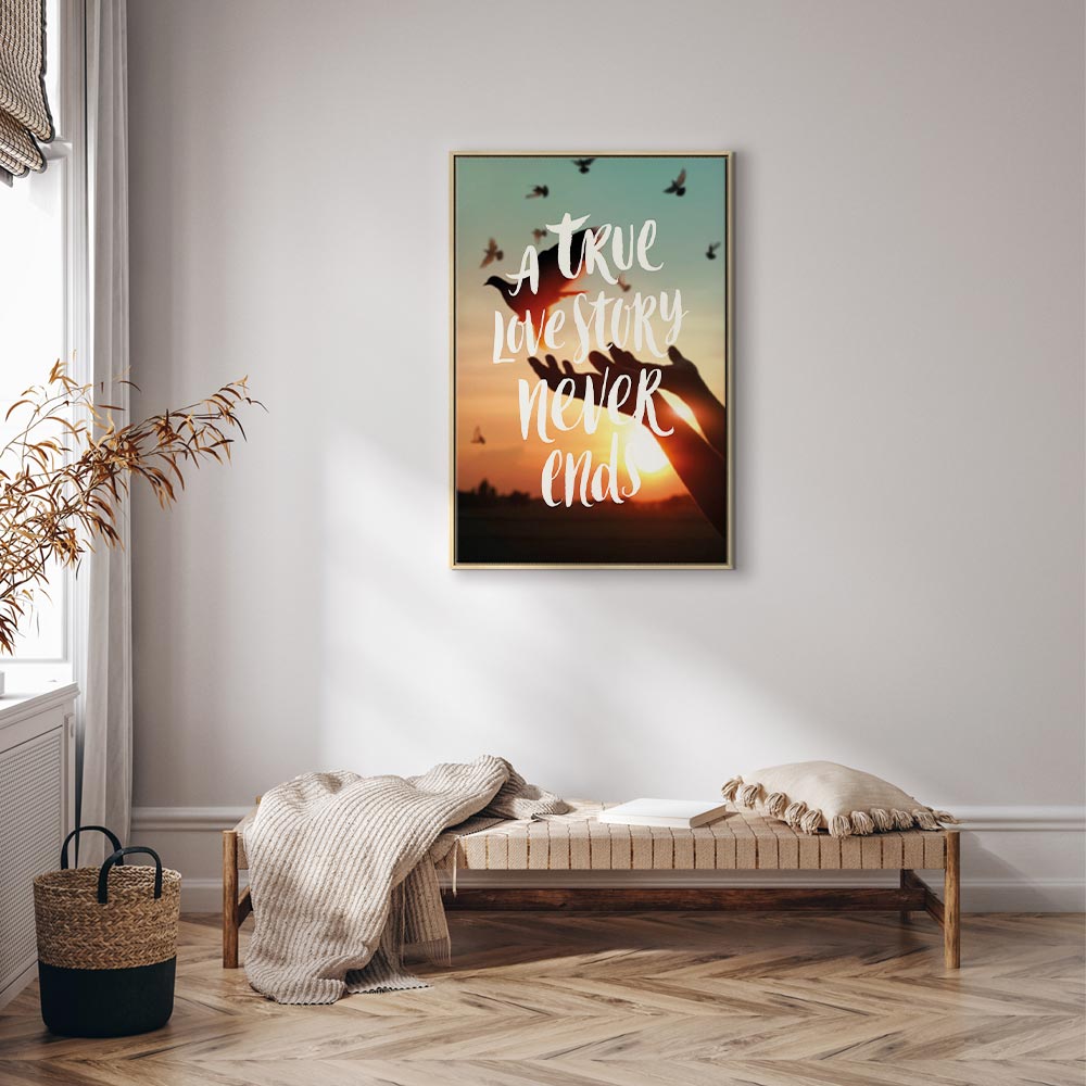 Love Quote Birds Nature Vertical Canvas Print