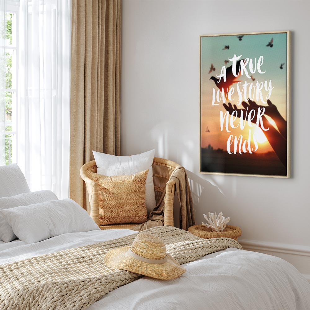 Love Quote Birds Nature Vertical Canvas Print