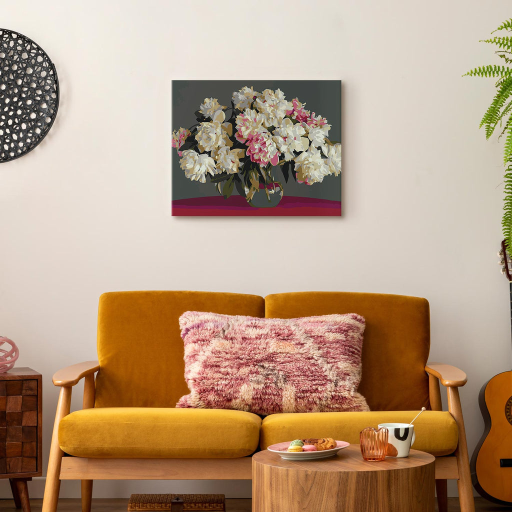 White Flowers in Vase Grey Paint by Numbers Kit