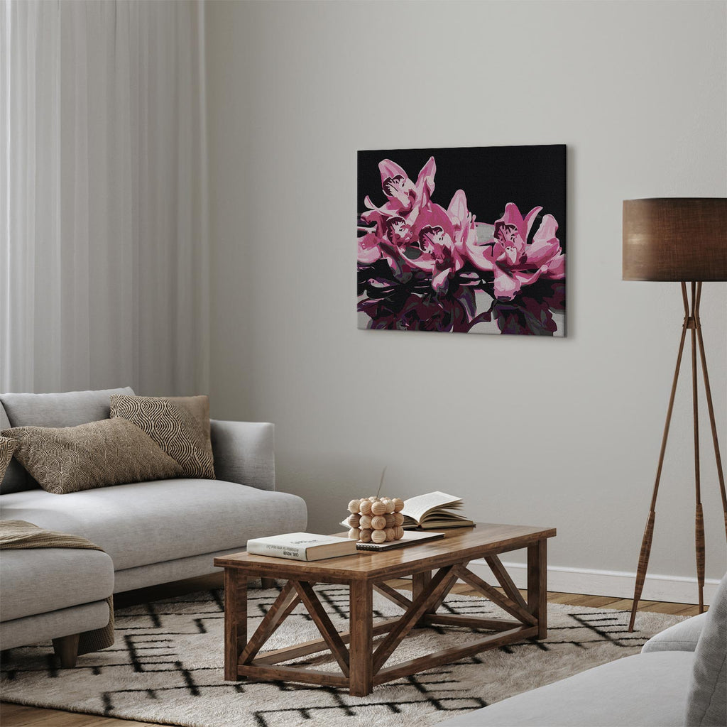 Pink Orchid Black Background Paint by Numbers
